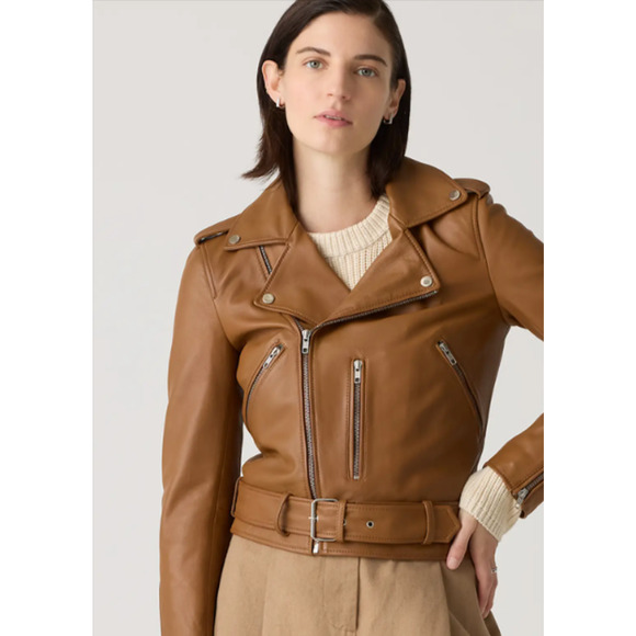 Quince Cognac Brown Women's 100% Sheep Leather Moto Jacket Small NEW MSRP$498 - Picture 2 of 6